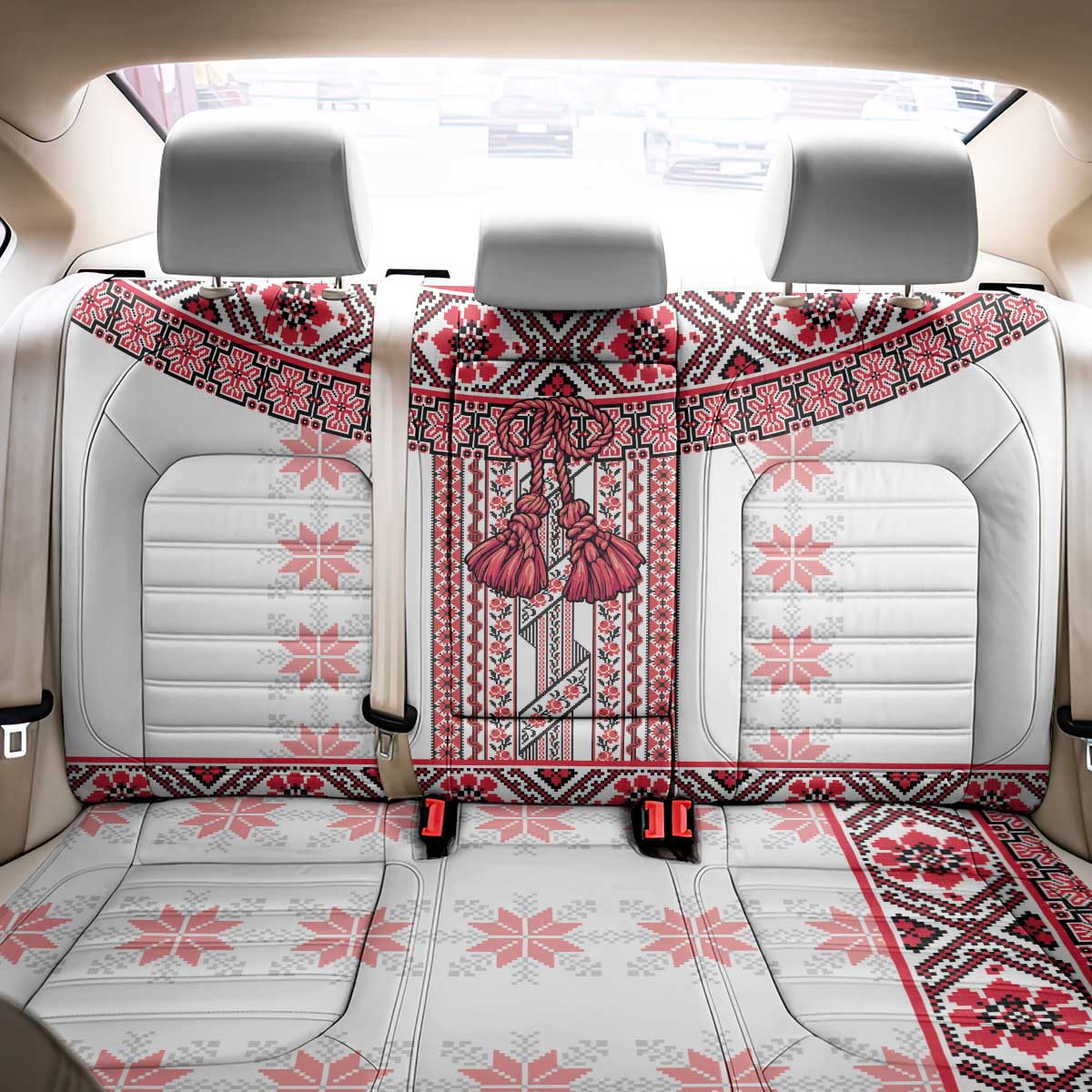 Ukraine Back Car Seat Cover Traditional Braided Rope Belt Red Folk Pattern