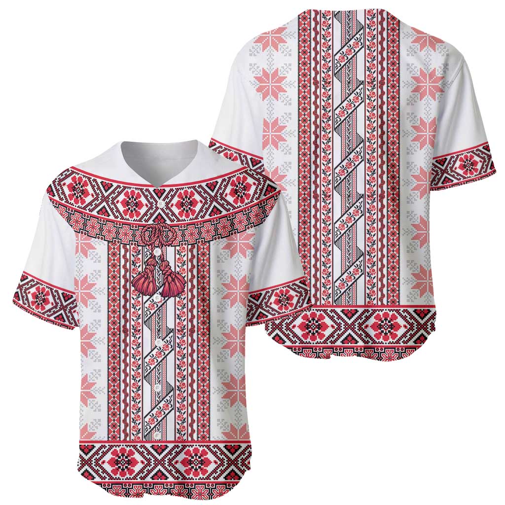 Ukraine Baseball Jersey Traditional Braided Rope Belt Red Folk Pattern