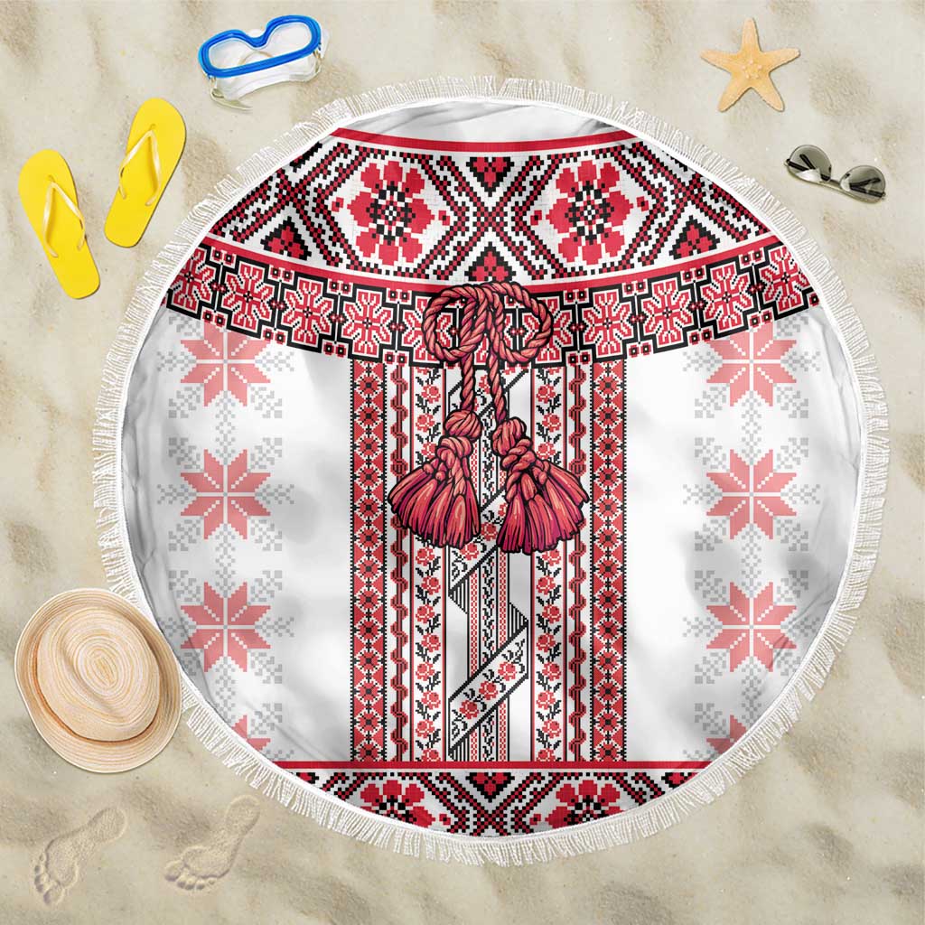 Ukraine Beach Blanket Traditional Braided Rope Belt Red Folk Pattern