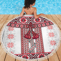 Ukraine Beach Blanket Traditional Braided Rope Belt Red Folk Pattern