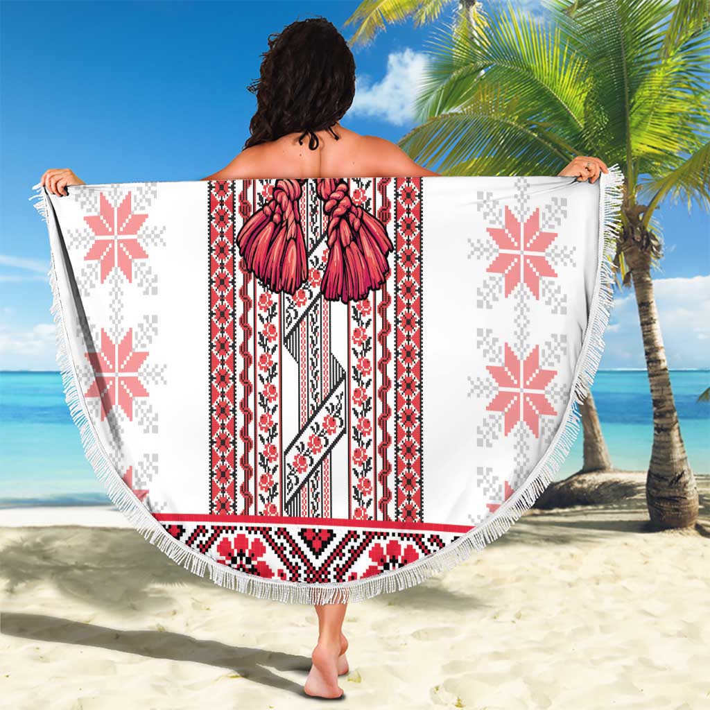 Ukraine Beach Blanket Traditional Braided Rope Belt Red Folk Pattern