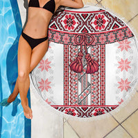 Ukraine Beach Blanket Traditional Braided Rope Belt Red Folk Pattern