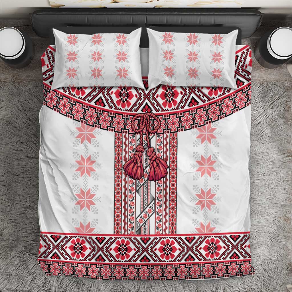 Ukraine Bedding Set Traditional Braided Rope Belt Red Folk Pattern