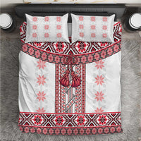 Ukraine Bedding Set Traditional Braided Rope Belt Red Folk Pattern