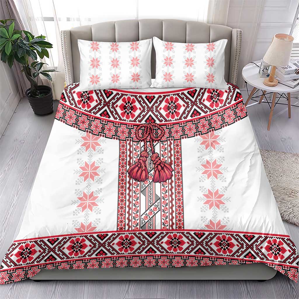 Ukraine Bedding Set Traditional Braided Rope Belt Red Folk Pattern