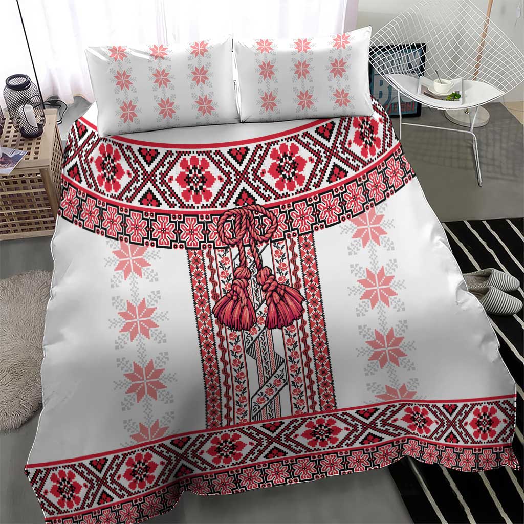 Ukraine Bedding Set Traditional Braided Rope Belt Red Folk Pattern