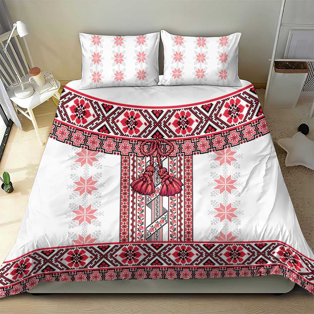 Ukraine Bedding Set Traditional Braided Rope Belt Red Folk Pattern