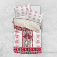 Ukraine Bedding Set Traditional Braided Rope Belt Red Folk Pattern