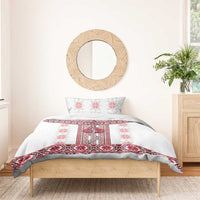 Ukraine Bedding Set Traditional Braided Rope Belt Red Folk Pattern