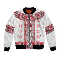 Ukraine Bomber Jacket Traditional Braided Rope Belt Red Folk Pattern