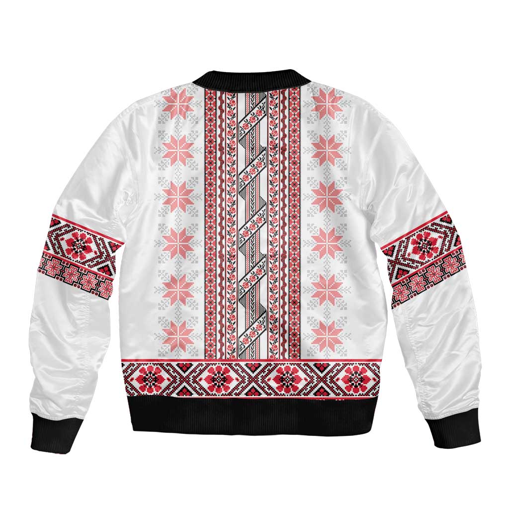 Ukraine Bomber Jacket Traditional Braided Rope Belt Red Folk Pattern