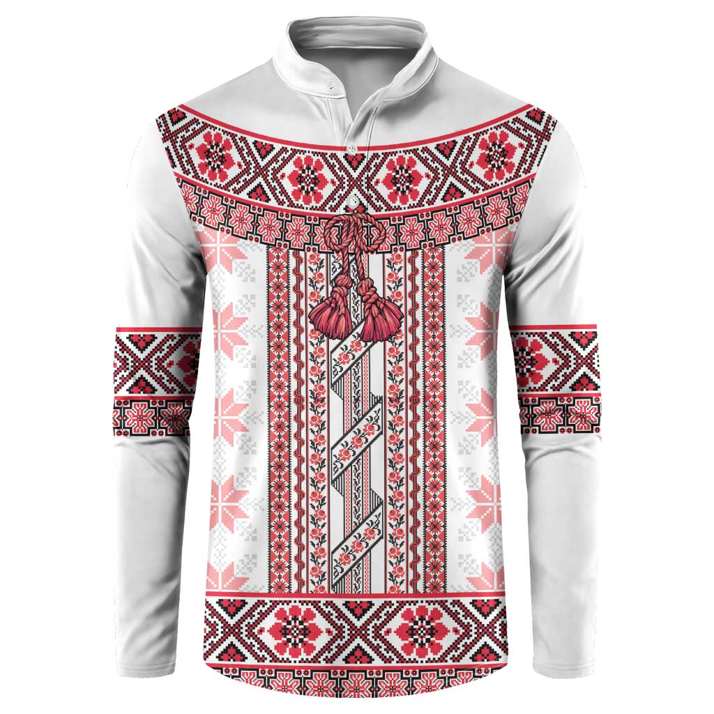 Ukraine Button Sweatshirt Traditional Braided Rope Belt Red Folk Pattern