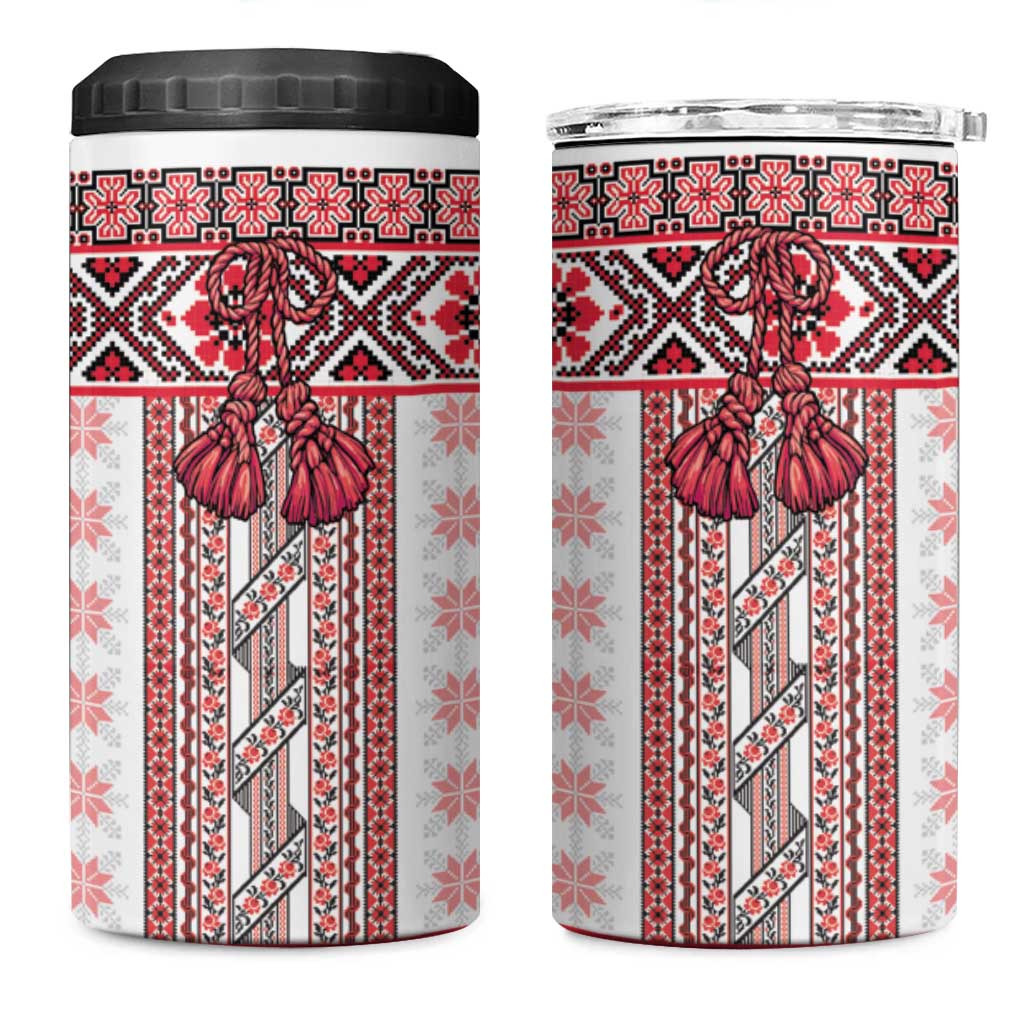 Ukraine 4 in 1 Can Cooler Tumbler Traditional Braided Rope Belt Red Folk Pattern