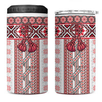 Ukraine 4 in 1 Can Cooler Tumbler Traditional Braided Rope Belt Red Folk Pattern