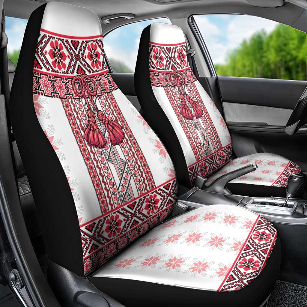 Ukraine Car Seat Cover Traditional Braided Rope Belt Red Folk Pattern