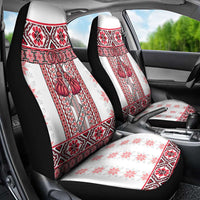 Ukraine Car Seat Cover Traditional Braided Rope Belt Red Folk Pattern