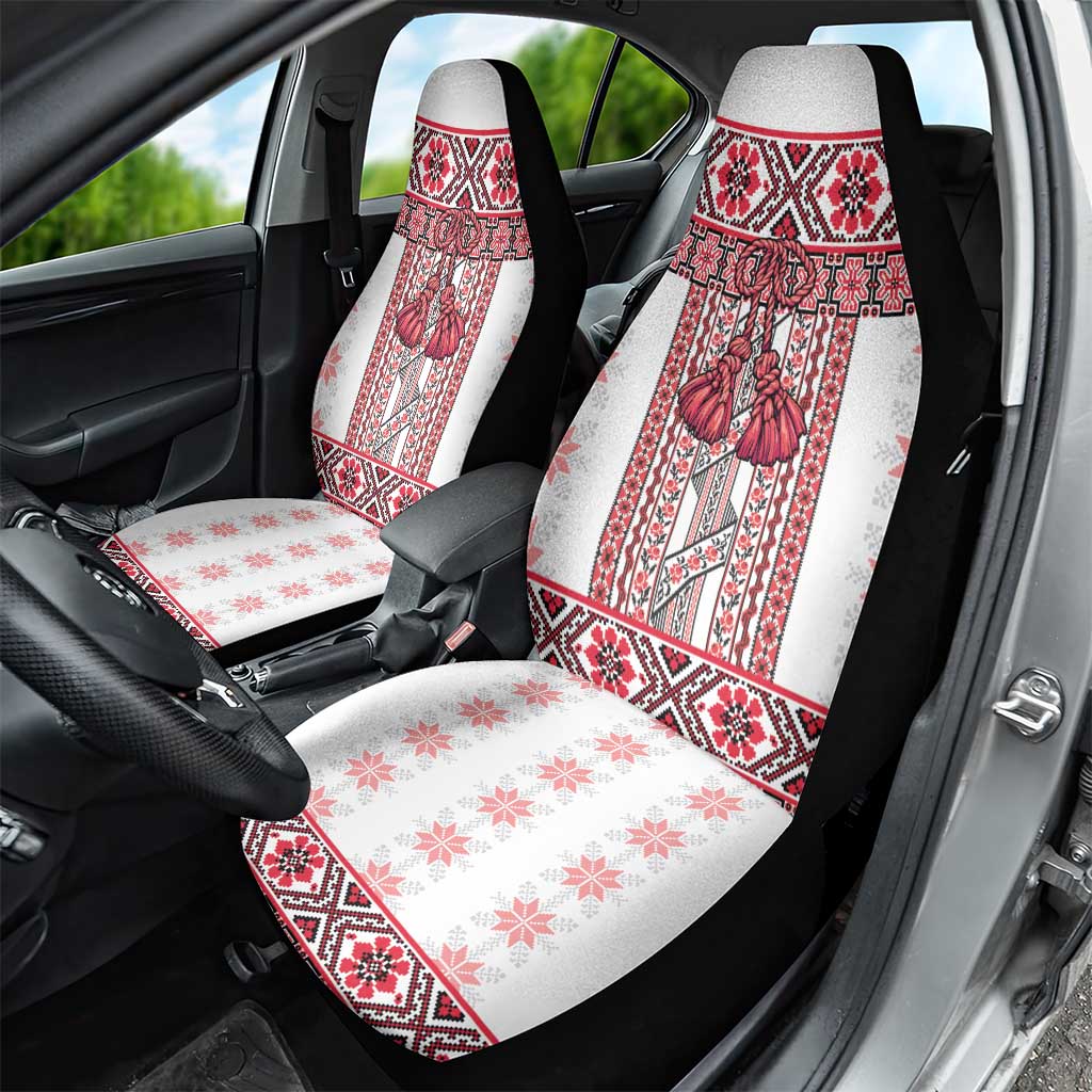 Ukraine Car Seat Cover Traditional Braided Rope Belt Red Folk Pattern