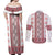 Ukraine Couples Matching Off Shoulder Maxi Dress and Long Sleeve Button Shirt Traditional Braided Rope Belt Red Folk Pattern