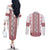 Ukraine Couples Matching Off The Shoulder Long Sleeve Dress and Long Sleeve Button Shirt Traditional Braided Rope Belt Red Folk Pattern