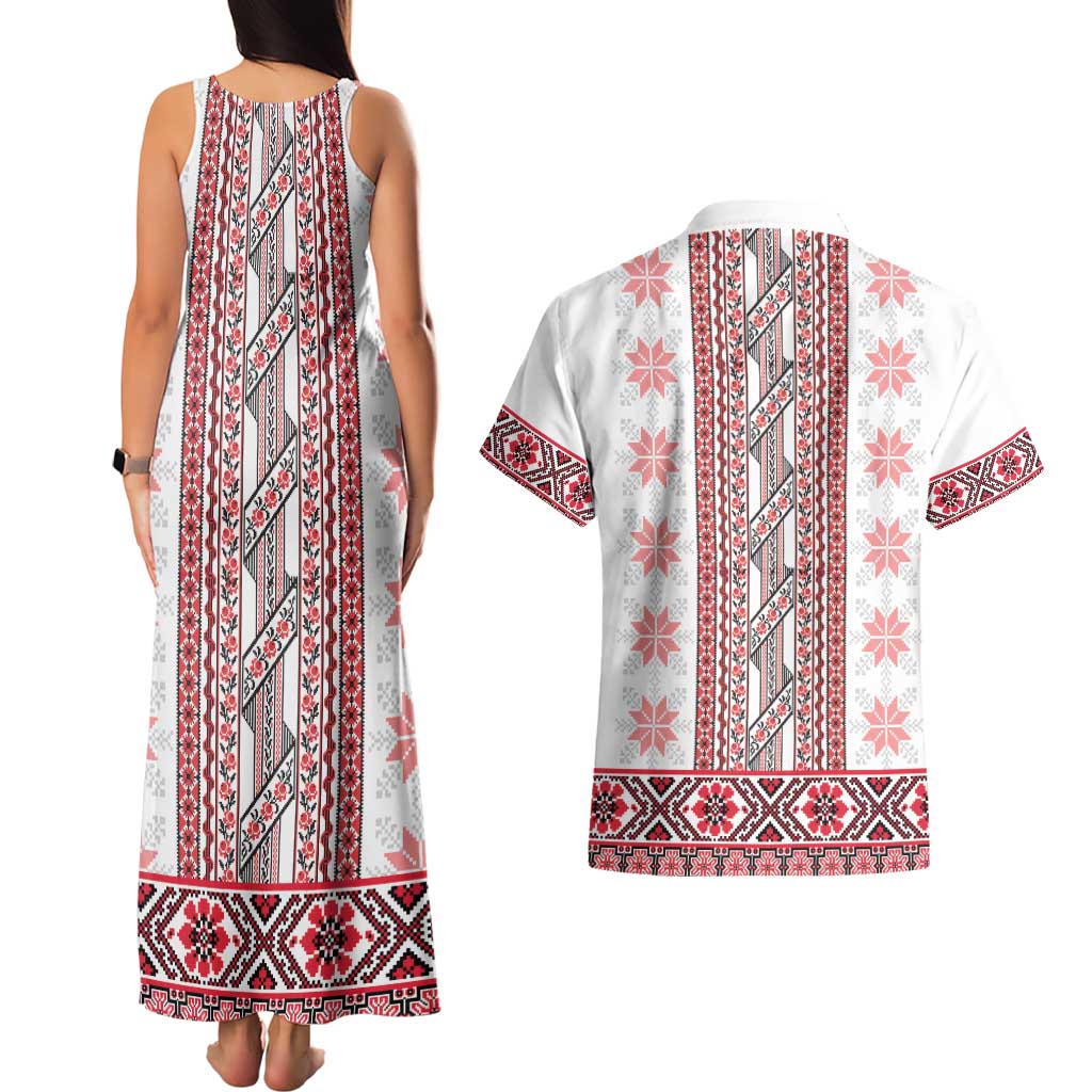 Ukraine Couples Matching Tank Maxi Dress and Hawaiian Shirt Traditional Braided Rope Belt Red Folk Pattern