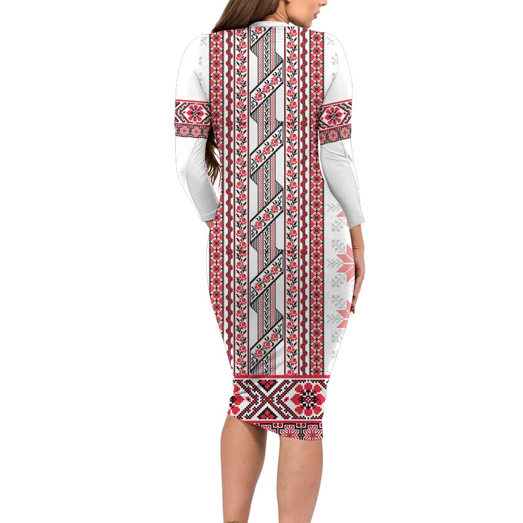 Ukraine Family Matching Long Sleeve Bodycon Dress and Hawaiian Shirt Traditional Braided Rope Belt Red Folk Pattern