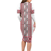 Ukraine Family Matching Long Sleeve Bodycon Dress and Hawaiian Shirt Traditional Braided Rope Belt Red Folk Pattern