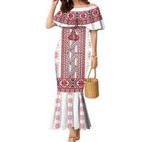 Ukraine Family Matching Mermaid Dress and Hawaiian Shirt Traditional Braided Rope Belt Red Folk Pattern