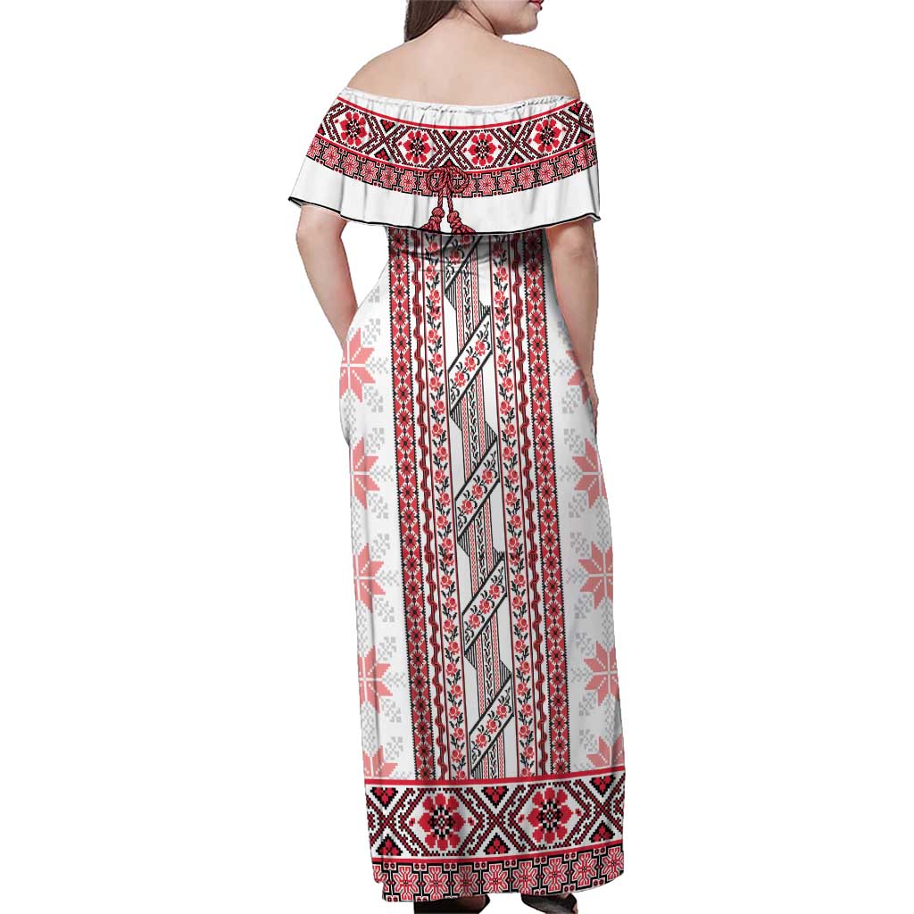Ukraine Family Matching Off Shoulder Maxi Dress and Hawaiian Shirt Traditional Braided Rope Belt Red Folk Pattern