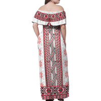Ukraine Family Matching Off Shoulder Maxi Dress and Hawaiian Shirt Traditional Braided Rope Belt Red Folk Pattern