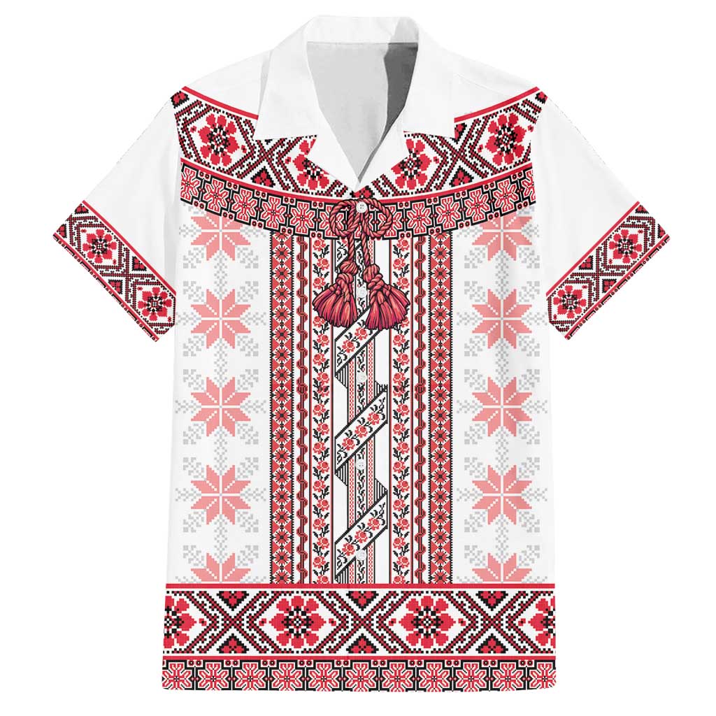 Ukraine Family Matching Off Shoulder Short Dress and Hawaiian Shirt Traditional Braided Rope Belt Red Folk Pattern