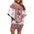 Ukraine Family Matching Off Shoulder Short Dress and Hawaiian Shirt Traditional Braided Rope Belt Red Folk Pattern