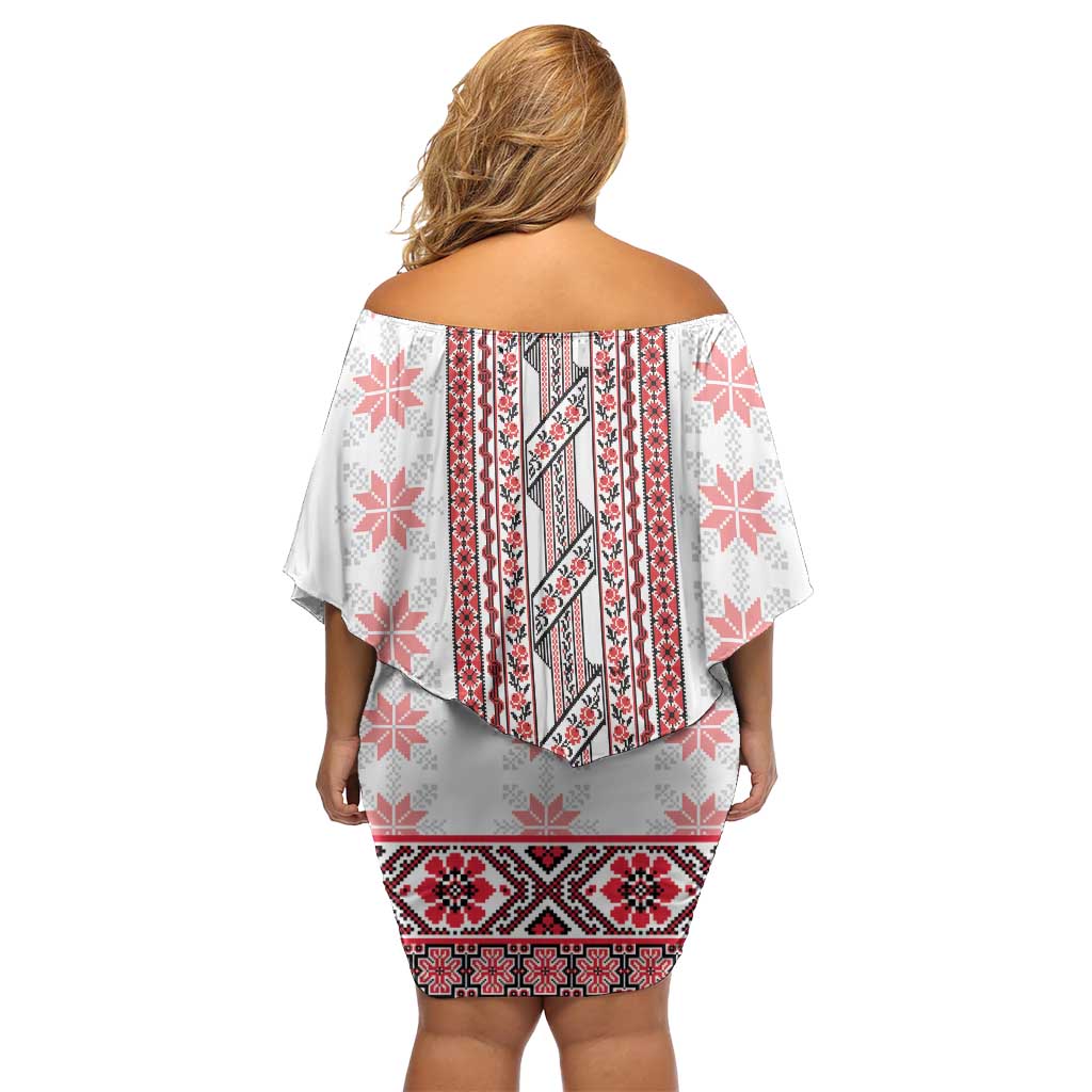 Ukraine Family Matching Off Shoulder Short Dress and Hawaiian Shirt Traditional Braided Rope Belt Red Folk Pattern
