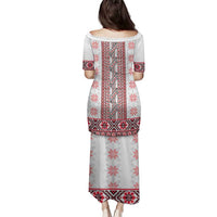 Ukraine Family Matching Puletasi and Hawaiian Shirt Traditional Braided Rope Belt Red Folk Pattern