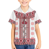 Ukraine Family Matching Short Sleeve Bodycon Dress and Hawaiian Shirt Traditional Braided Rope Belt Red Folk Pattern