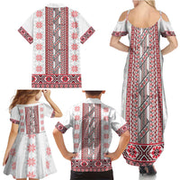 Ukraine Family Matching Summer Maxi Dress and Hawaiian Shirt Traditional Braided Rope Belt Red Folk Pattern