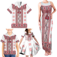 Ukraine Family Matching Tank Maxi Dress and Hawaiian Shirt Traditional Braided Rope Belt Red Folk Pattern