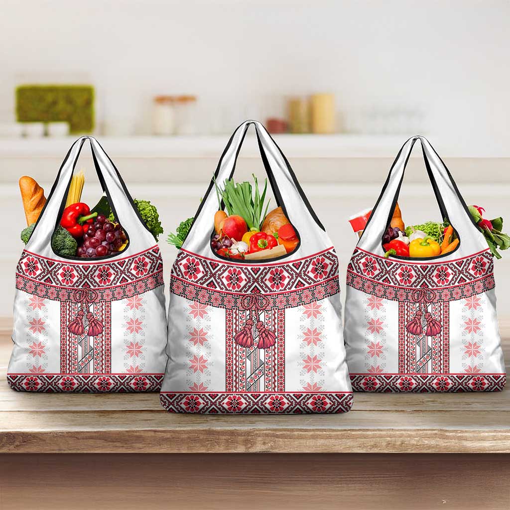 Ukraine Grocery Bag Traditional Braided Rope Belt Red Folk Pattern