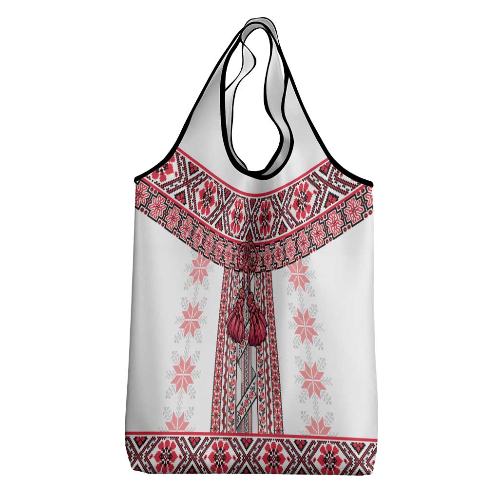 Ukraine Grocery Bag Traditional Braided Rope Belt Red Folk Pattern