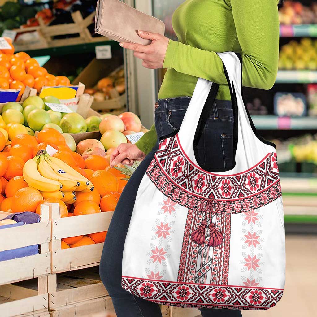 Ukraine Grocery Bag Traditional Braided Rope Belt Red Folk Pattern