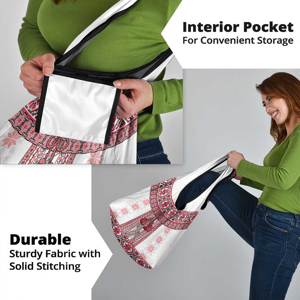 Ukraine Grocery Bag Traditional Braided Rope Belt Red Folk Pattern