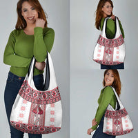 Ukraine Grocery Bag Traditional Braided Rope Belt Red Folk Pattern