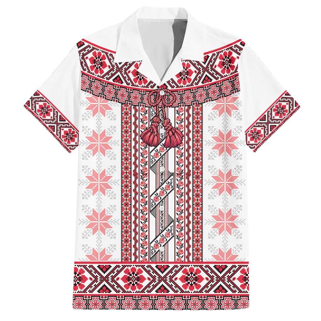 Ukraine Hawaiian Shirt Traditional Braided Rope Belt Red Folk Pattern