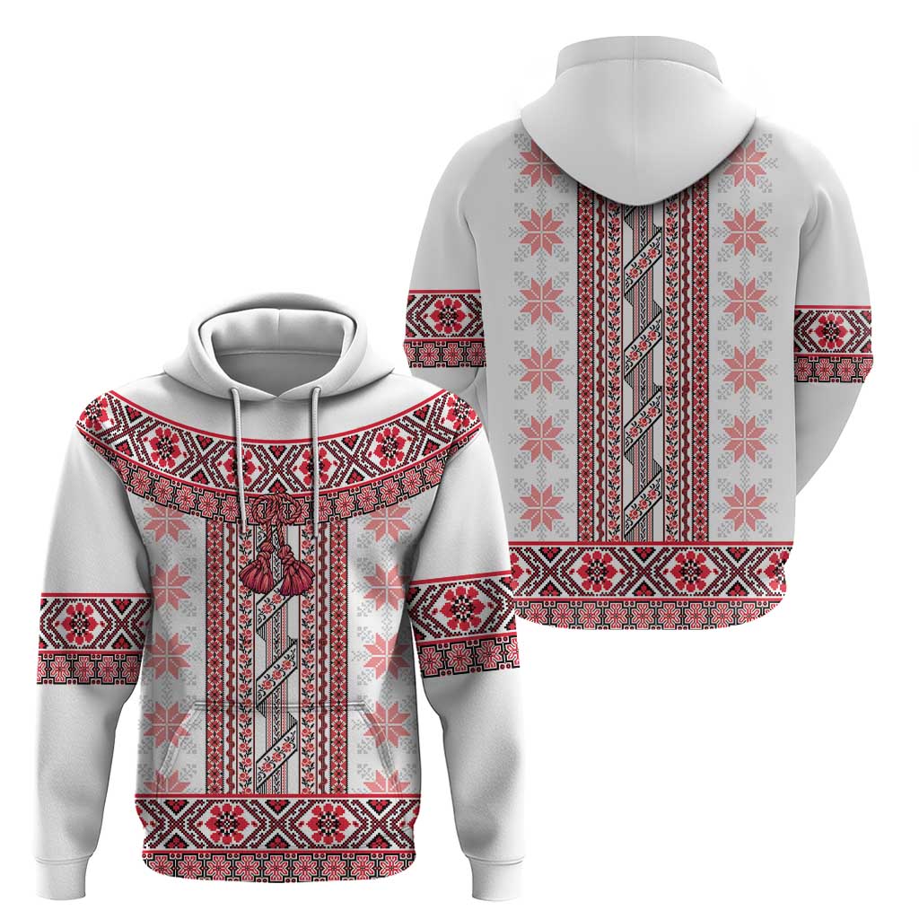 Ukraine Hoodie Traditional Braided Rope Belt Red Folk Pattern