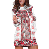 Ukraine Hoodie Dress Traditional Braided Rope Belt Red Folk Pattern