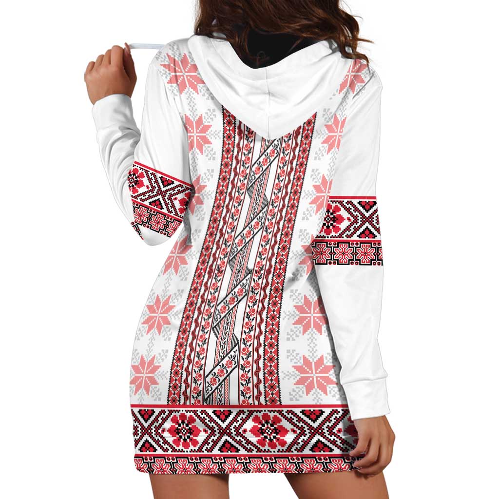 Ukraine Hoodie Dress Traditional Braided Rope Belt Red Folk Pattern