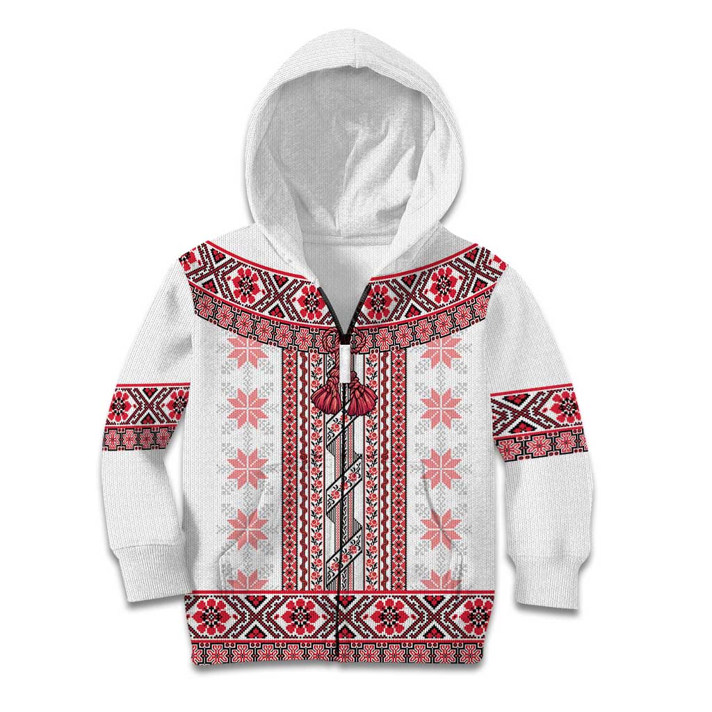 Ukraine Kid Hoodie Traditional Braided Rope Belt Red Folk Pattern