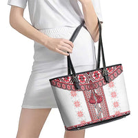 Ukraine Leather Tote Bag Traditional Braided Rope Belt Red Folk Pattern
