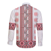 Ukraine Long Sleeve Button Shirt Traditional Braided Rope Belt Red Folk Pattern