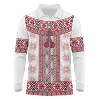 Ukraine Long Sleeve Polo Shirt Traditional Braided Rope Belt Red Folk Pattern