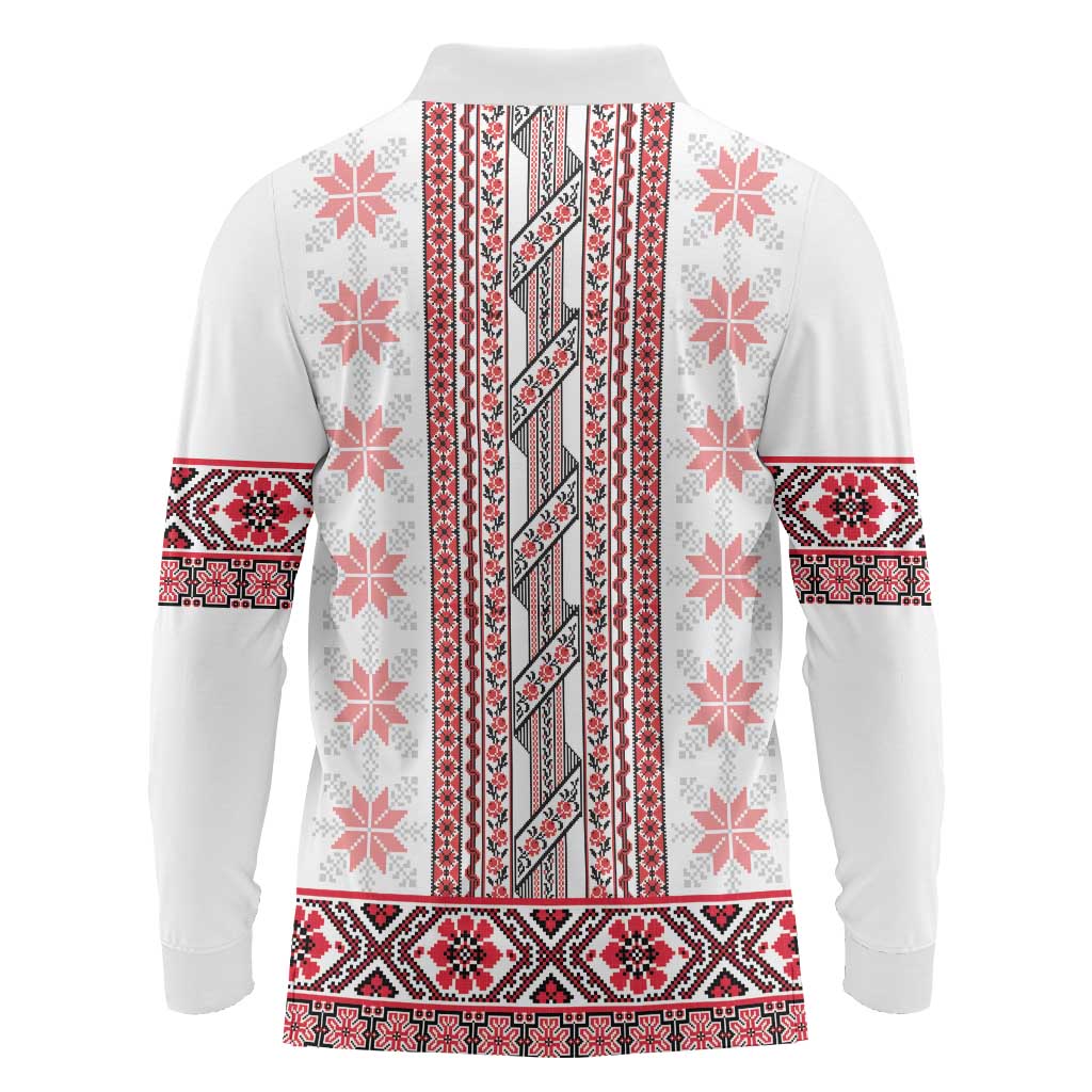 Ukraine Long Sleeve Polo Shirt Traditional Braided Rope Belt Red Folk Pattern